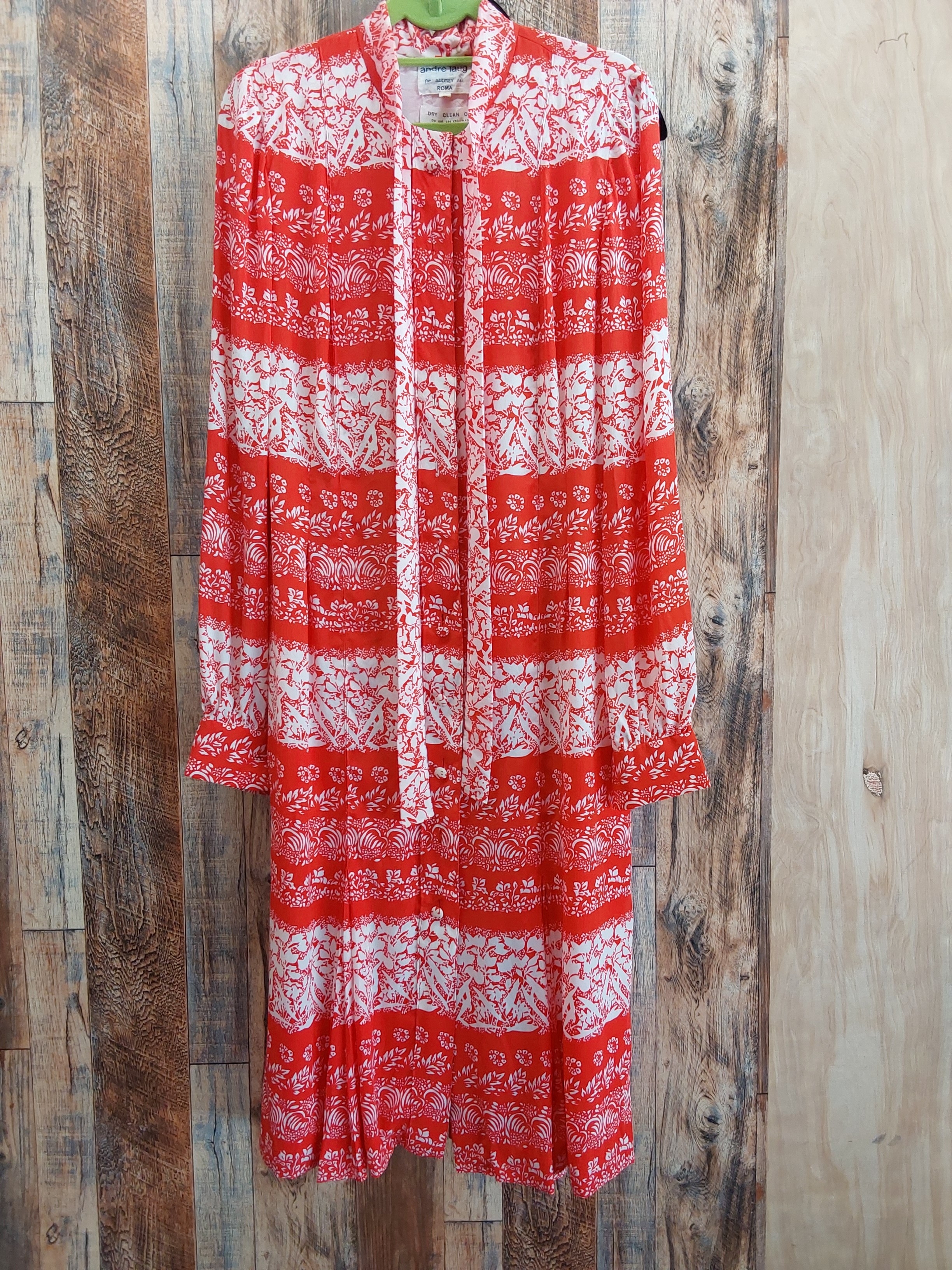 Roma Italy Vintage Red And White Floral Tie-Neck Dress Lined 12